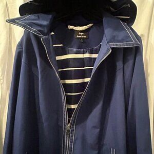 NEW Women’s Sz 2X Dennis Basso water-resistant Navy and White trench coat